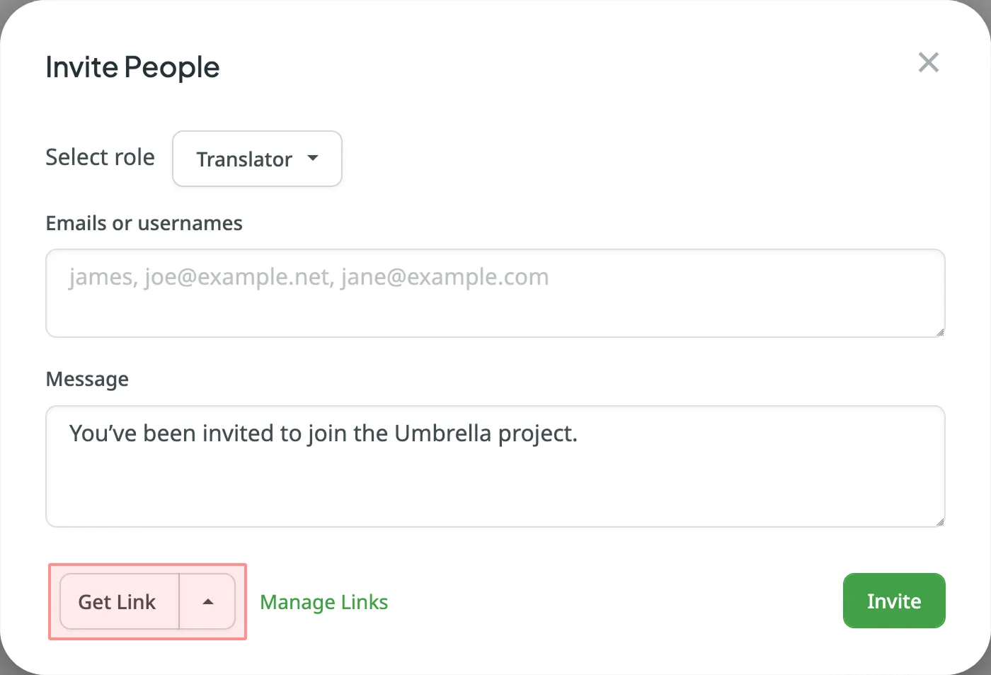 Invite dialog